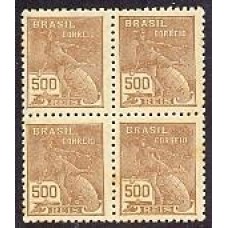 R-286 - QUADRA  - 1931/34 - 500 RÉIS - MERCÚRIO E GLOBO - CASTANHO - SÉRIE VOVÓ FILIGRANA K CRUZEIRO - QUADRA - MINT - RHM R$ 750,00 ( 150 UFS X R$ 5,00)