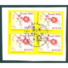 R-814 - 2002 - FLORES DA AMAZÔNIA CASTANHA-DE-MACACO - AUTOADESIVO EM BOBINA - FLOR - QUADRA - CARIMBO CBC - RHM  R$ 40,00 ( 8 UFS X R$ 5,00)