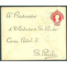ENVELOPE INTEIRO POSTAL - 100 RÉIS - CARIMBO LORENA -SP - 7 DE OUTUBRO DE 1911 - VERSO: CARIMBO NORTE + RÁPIDO