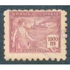 R-206 - 1921/1928 - VOVÓ - FILIGRANA CASA "D" - TIPOS MAIS COMUNS - 1000 RÉIS - NAVEGAÇÃO - VINHO - DT.8.5 - LEVE CARIMBO - GOMADO - CHARNEIRA - RHM R$ 2.175,00 (37,50 UFs X 5,00)