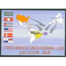 BP-187 - 1998 - I CONGRESSO BRASILEIRO DOS CONSELHOS DE ENFERMAGEM - MAPA MUNDI - BANDEIRAS - NÃO CIRCULADO - RHM R$ 50,00 (10 UFs R$ 5,00)