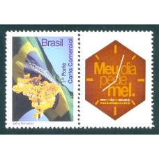 C-2854 - 2009 - MINT - SELO  - BANDEIRA E IPÊ VERTICAL - MANCHA NO VERSO - VINHETA MEU DIA PEDE MEL