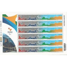 C-3401/3403F – FOLHA ENTREGA DA BANDEIRA PARAOLÍMPICA – 2015 (2012) – MINIFOLHA COM 6 TRINCAS - ÁLBUM BRASIL 2015 PÁGINA 695A - CLASSIC MASTER PÁGINA 02/2015F