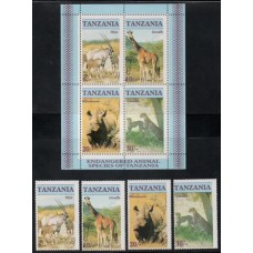 TANZÂNIA - 1986 - 285/288+BL47 - SÉRIE COM 4 SELOS + BLOCO -  FAUNA - ANIMAIS SELVAGENS