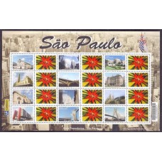 C-2873/2884 - 2009 - MINT - FOLHA PERSONALIZADA -  SÃO PAULO HORIZONTAL - VINHETA FLOR VERMELHA