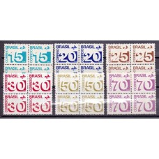 R-546/551 (1975) TIPO CIFRA - PAPEL COUCHÊ COM BARRAS FOSFORESCENTE - 15 CTS - 20 CTS - 25 CTS - 50 CTS - 70 CTS - SÉRE 6 QUADRAS MINT -RHM R$ 52,00 (10,40UFs X 5,00)