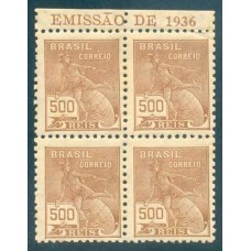 R-304- 1936/1940 - VOVÓ - FILIGRANA CORREIO BRASIL (N) - CORREINHO - 1000 RÉIS - MERCÚRIO E GLOBO - TURQUESA - QUADRA - NOVA - GOMADA - RHM R$ 120,00 ( 24 UFs X R$ 5,00)