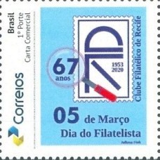 PB-154 - 2020 - LOGO ECT - MINT - SELO PERSONALIZADO - 67 ANOS DO CLUBE FILATÉLICO DE RECIFE (1953-2020) - FUNDO AZUL