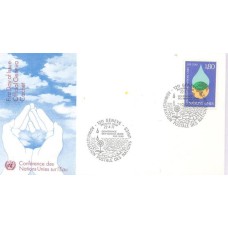 ONU GENEVE - 1977 - CONFERÊNCIA DA ONU SOBRE A ÁGUA: GOTA DE ÁGUA SOBRE O GLOBO TERRESTRE - SÉRIE 2 SELOS SOBRE 2 FDC ILUSTRADOS - Y 064/65