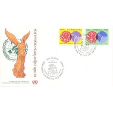 ONU GENEVE - 1978 - ERRADICAÇÃO MUNDIAL DA VARÍOLA - VÍRUS DA VARÍOLA E GLOBO TERRESTRE - SÉRIE 2 SELOS SOBRE FDC ILUSTRADO