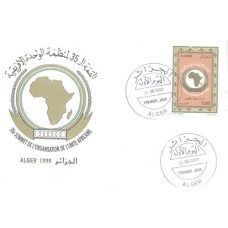 ALGERIA - 1999 - FDC - 35ª CONFERÊNCIA DE CÚPULA DA ORGANIZAÇÃO DA UNIÃO AFRICANA - EMBLEMA COM MAPA DA ÁFRICA SOBRE POSTAL ILUSTRADO - Y 1203