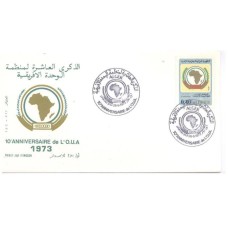 ALGERIA - 1973 - FDC - 10º ANIVERSÁRIO DA ORGANIZAÇÃO DA UNIÃO AFRICANA O.U.A - MAPA DA ÁFRICA - SOBRE FDC ILUSTRADO - Y 0572