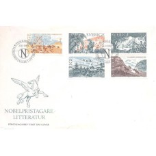 SUIÇA - 1985 - FDC - LAUREADOS DO PRÊMIO NOBEL EM LITERATURA - ILUSTRAÇÕES DAS OBRAS DOS ESCRITORES - SÉRIE 5 SELOS - Y 1346/1350