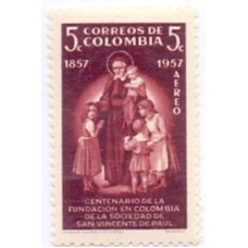 COLÔMBIA - 1957 - MINT - AÉREO - 2 SELOS - CENTENÁRIO DA FUNDAÇÃO EM COLÔMBIA DA SOZIEDADE DE SAN VICENT DE PAUL 