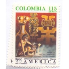 COLÔMBIA - 1980 - MINT - 2 SELOS -  USOS E COSTUMES DE PESSOAS PRÉ-COLUMBIANAS