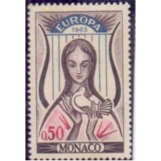 MÔNACO - 1963 - MINT - TEMA EUROPA - LIRA AO FUNDO E MULHER C/ POMBA DA PAZ NAS MÃOS - LINDA SÉRIE C/ 2 SELOS - YT-618/19 