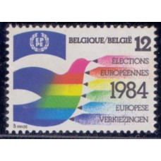 BÉLGICA - 1984 - MINT - EUROPA - ANEXO - SEGUNDA ELEIÇÃO DO PARLAMENTO EUROPEU - POMBA ESTILIZADA E EMBLEMA DO PARLAMENTO - YT-2133
