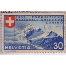 SUIÇA - 1939 - USADO - EXPOSIÇÃO NACIONAL DE ZURICK - 30c ULTRAMAR - PICO ROSEG E GELEIRAS C LEGENDA EM ITALIANO - YT-0325