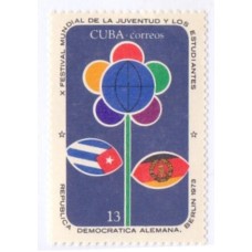 CUBA - 1973 - MINT - POLÍTICA/BANDEIRA: Xº FESTIVAL MUNDIAL DA JUVENTUDE E DOS ESTUDANTES EM BERLIN - FLOR SÍMBOLO C/ AS BANDEIRAS DE CUBA E DA ALEMANHA DEMOCRÁTICA NA HASTE - COMO FOLHAS - YT-1689