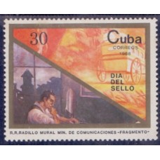 CUBA - 1989 - NOVO - PINTURA - DIA DO SELO - AFRESCO MURAL DE R.R.PADILLO - SÉRIE 2 SELOS C/ PONTOS MÍNIMOS DE FERRUGEM - YT-2933/34 