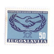YUGOSLAVIA - 1965 - MINT - PAZ - ANO DA COOPERAÇÃO INTERNACIONAL E 20º ANIVERSÁRIO DAS NAÇÕES UNIDAS - APERTO DE MÃOS E RAMOS DE OLIVEIRA - YT-1019