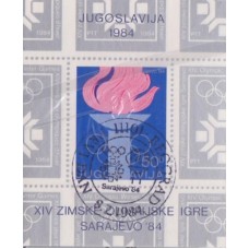 YUGOSLAVIA - 1984 - USADO - ESPORTE - JOGOS OLÍMPICOS DE INVERNO EM SARAVEJO - 2 BLOCOS 1 C/ CHAMA OLÍPICA E OUTROS C/ CHAMA OLÍMPICA E MAPA - YT-BL-023/24