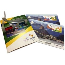 BL-197/198 - OLIMPÍADAS 2016 - CARTELA 3D - CONJUNTO COM 2 BLOCOS E ÓCULOS ESPECIAL EM EMBALAGEM PERSONALIZADA - RHM R$ 150,00 (30 UFs x R$ 5,00)