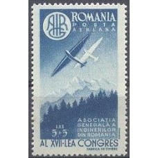 ROMÊNIA - AÉREO - Y A-043 (1947) AVIÃO 17º CONGRESSO DE ENGENHEIROS ROMENOS -2 AVIÕES SOBREVOANDO MONTANHAS -SELO MINT