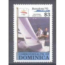 DOMINICA - NAVIO: ESPORTE - 1990 - Y 1234 (1990) NAVIO/ ESPORTE - OLIMPÍADAS BARCELONA 92 - VELA , CLASSE STAR - 1 SELO DE SÉRIE DE 4 MA SÓ ÚNICO COM BARCO MINT