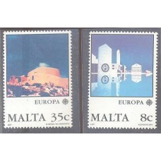 MALTA - 1987 - TEMA EUROPA - ARQUITETURA MODERNA - TEMA EUROPA - IGREJA DE SÃO JOSÉ EM MANIKATA - SÉRIE 2 SELOS MINT - Y 747/748