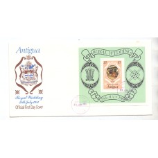 ANTIGUA FDC BLOCO - Y B-055 (1981) CASAMENTO REAL DO PRÍNCIPE CHARLES E LADY DIANA- BLOCO SOBRE FDC OFICIAL ILUSTRADO 