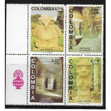 COLÔMBIA - 1981 - MINT - AÉREO - DESCOBERTAS ARQUEILÓGICAS DE SANTO AGOSTIN: PÁSSARO ESCULPIDO - CÂMARAS FUNERÁRIAS - HOMEM C/ CHAPÉU ESCULTURA - QUADRA - YT-0663/666
