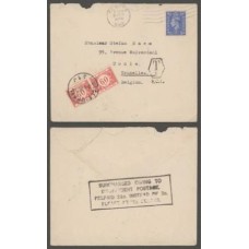 ENVELOPE CIRCULADO DE KILBURN (LONDRES) PARA BÉLGICA EM 5 MARÇO 1946 - SELOS ADICIONAIS DE TAXAS E LINDOS CARIMBOS