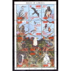 FAUNA - AVES - BLOCO COM 12 SELOS - LIBÉRIA - 1993