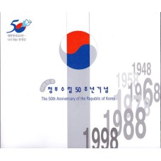 COREIA DO SUL - CARTELA CONTENDO 1 TIRA COM 10 SELOS + ENVELOPE POSTAL - 50º ANIVERSÁRIO DA REPÚBLICA DA COREIA - 1998