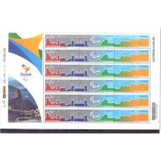 C-3398F – ENTREGA DA BANDEIRA OLÍMPICA – 2015 (2012) – MINIFOLHA COM 6 TRINCAS - ÁLBUM BRASIL 2015 PÁGINA 693A.